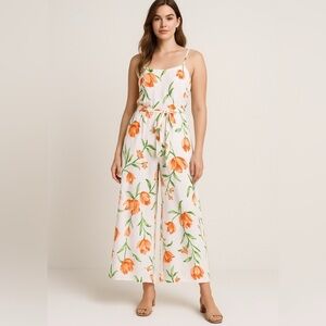 White House Black Market Orange Floral Jumpsuit Size 14